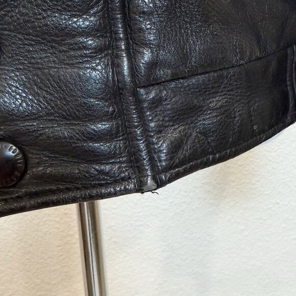 Vintage Eddie Bauer Leather Bomber Jacket Black Medium + Harley Davidson Pin - Picture 12 of 15